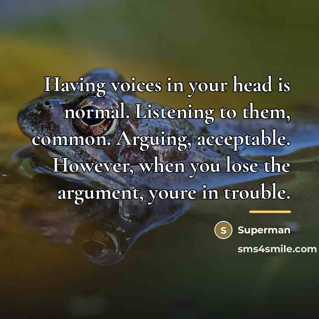 “Having voices in your head is normal. Listening to them,…” quote by Superman
