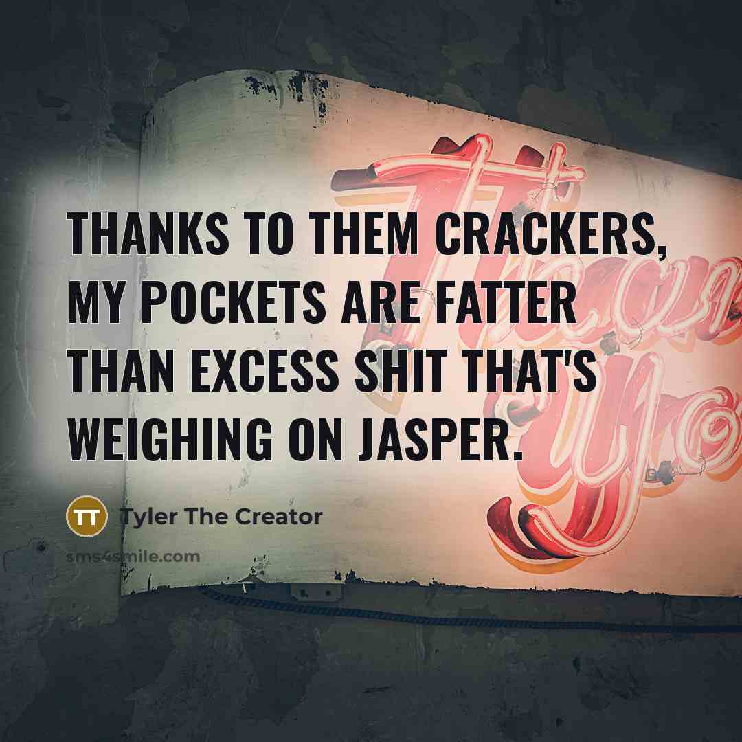 “Thanks to them crackers, my pockets are fatter than excess shit that's weighing on Jasper.” quote by Tyler The Creator