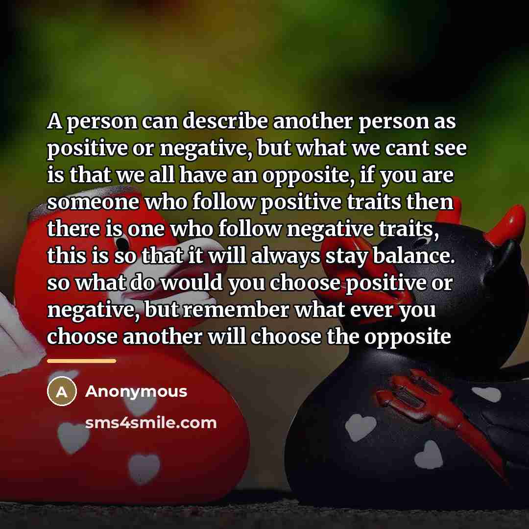 “A person can describe another person as positive or negative,…” quote by Anonymous