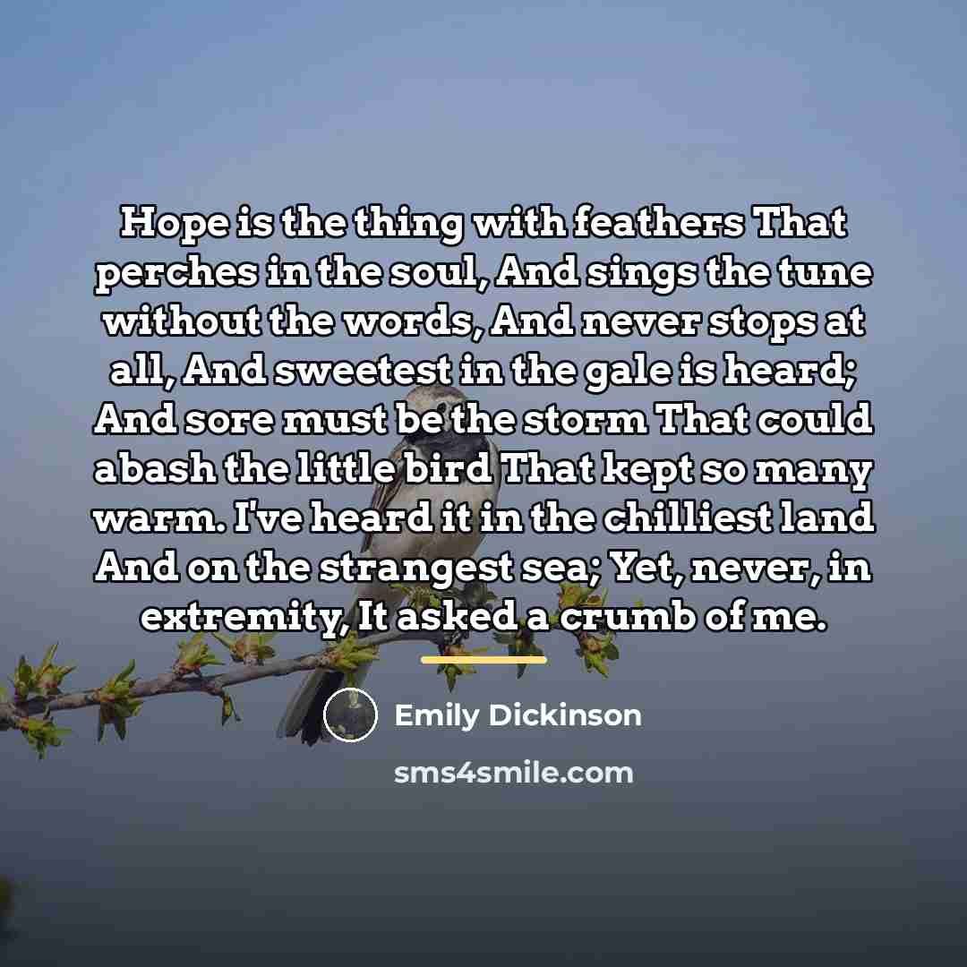 “Hope is the thing with feathers That perches in the…” quote by Emily Dickinson