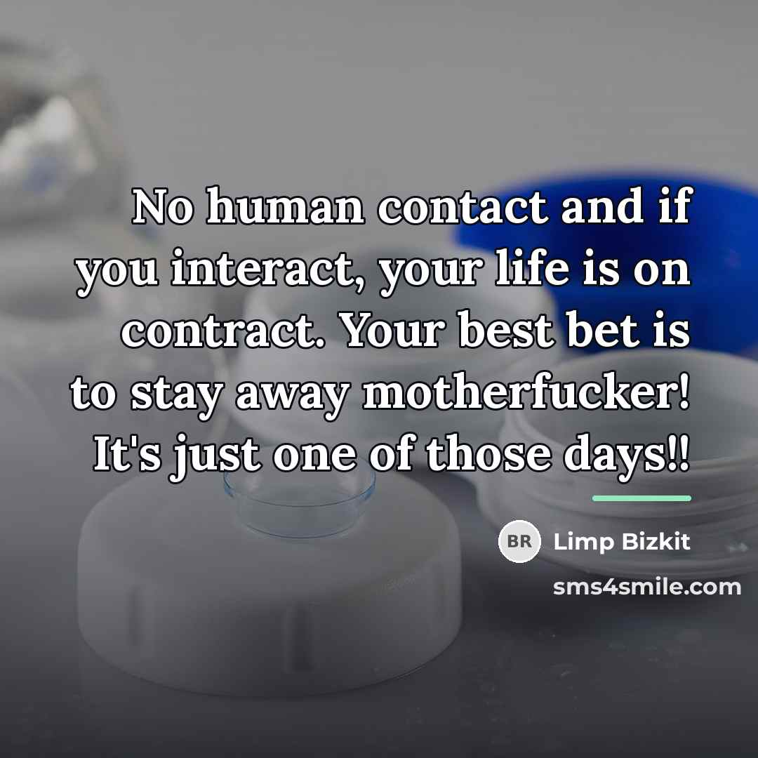 “No human contact and if you interact, your life is…” quote by Limp Bizkit