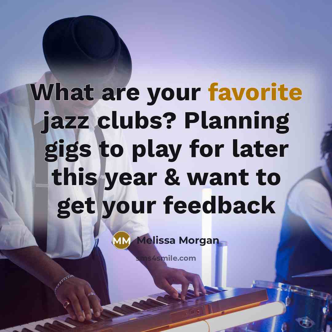 “What are your favorite jazz clubs? Planning gigs to play for later this year & want to get your feedback” quote by Melissa Morgan
