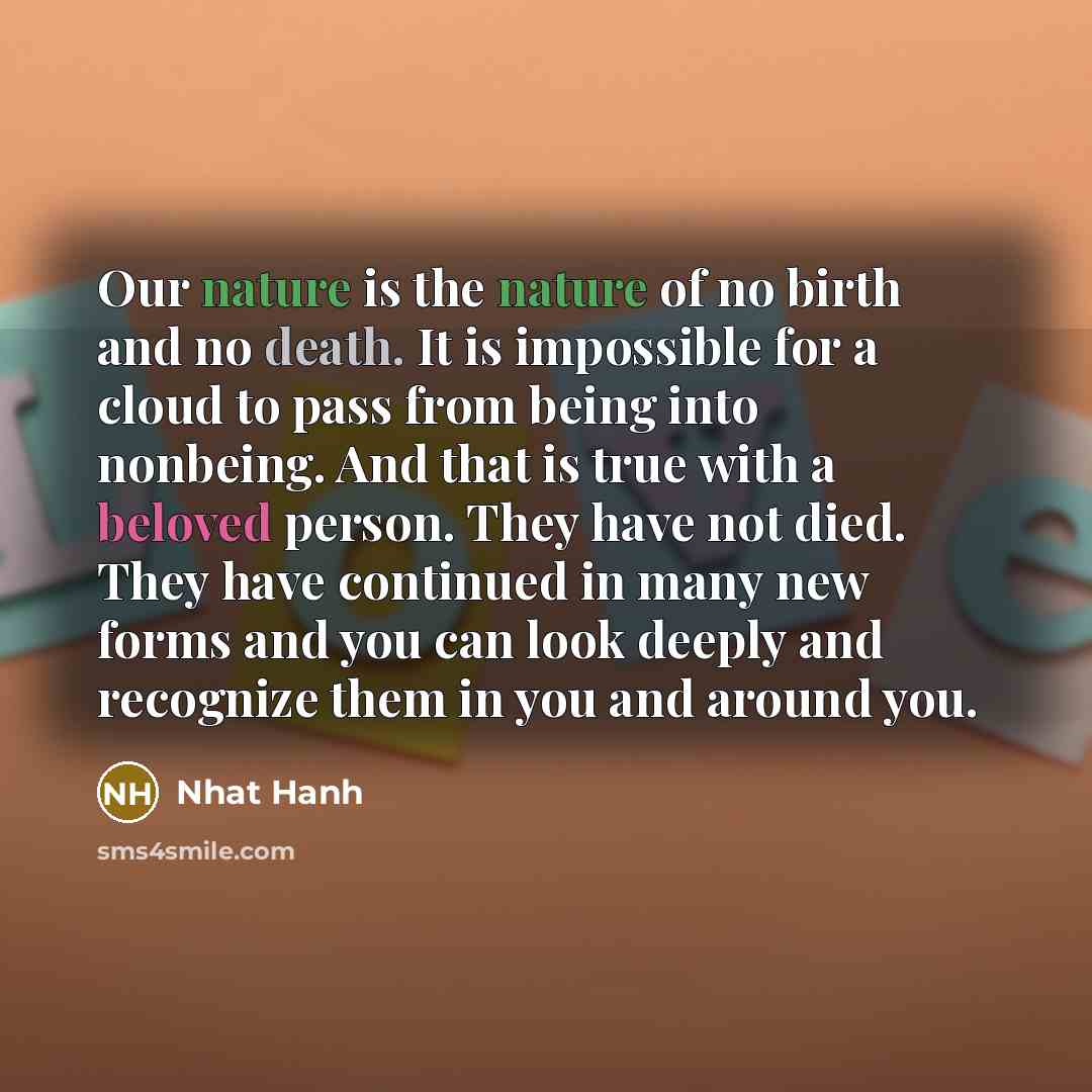 “Our nature is the nature of no birth and no…” quote by Nhat Hanh
