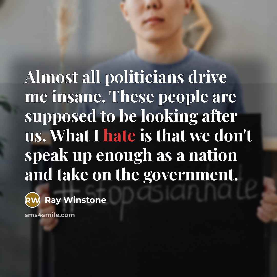 “Almost all politicians drive me insane. These people are supposed…” quote by Ray Winstone