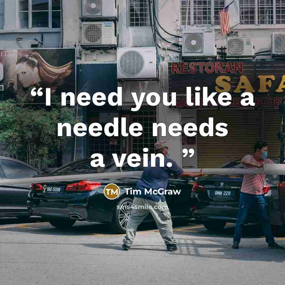 “I need you like a needle needs a vein.” quote by Tim McGraw
