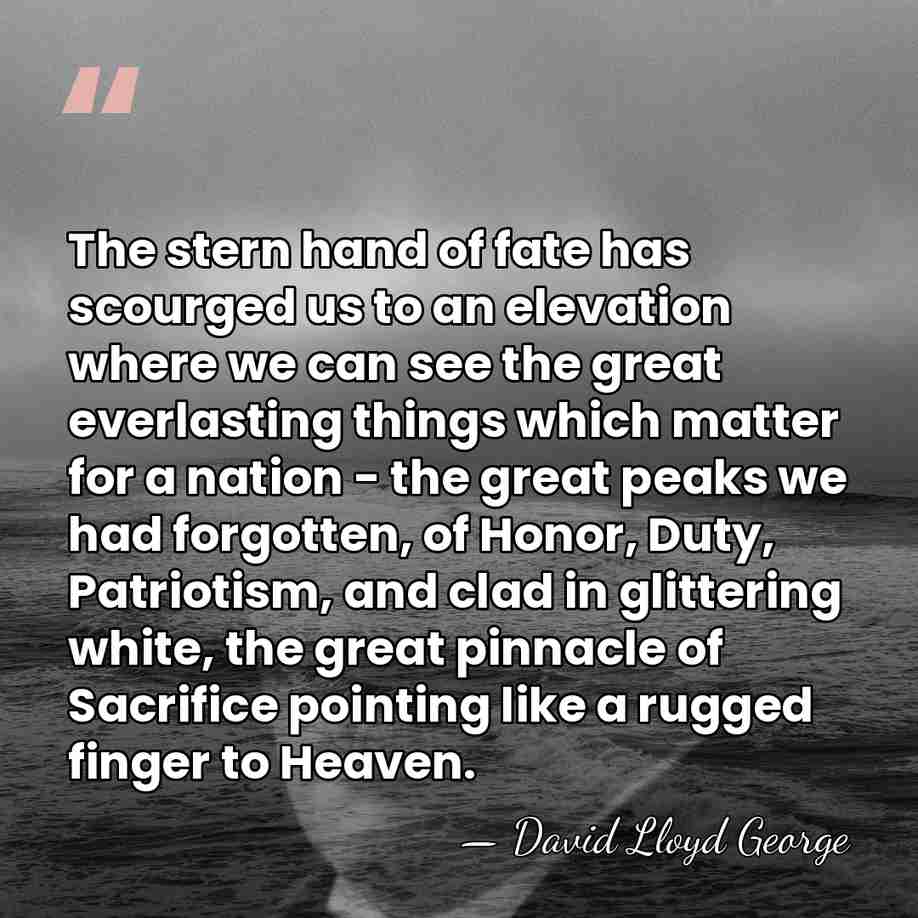 The stern hand of fate has scourged us to an elevation where&hellip; - David Lloyd George