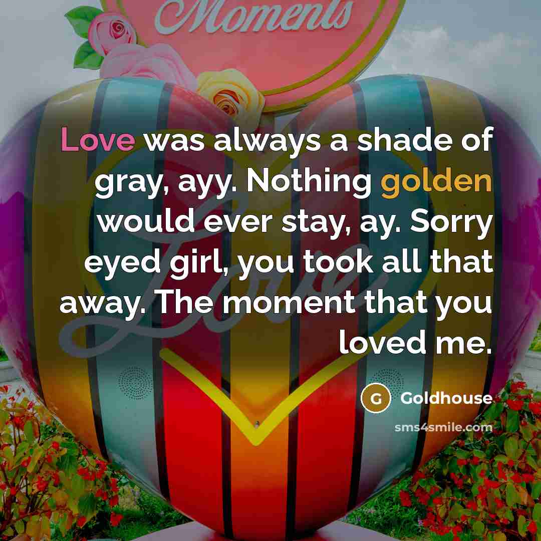 “Love was always a shade of gray, ayy. Nothing golden…” quote by Goldhouse