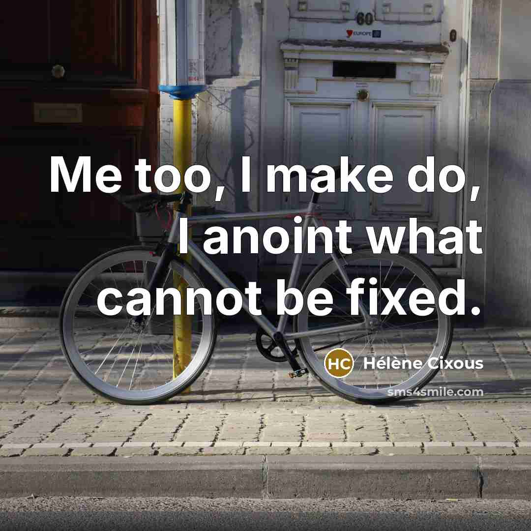 “Me too, I make do, I anoint what cannot be fixed.” quote by Helene Cixous