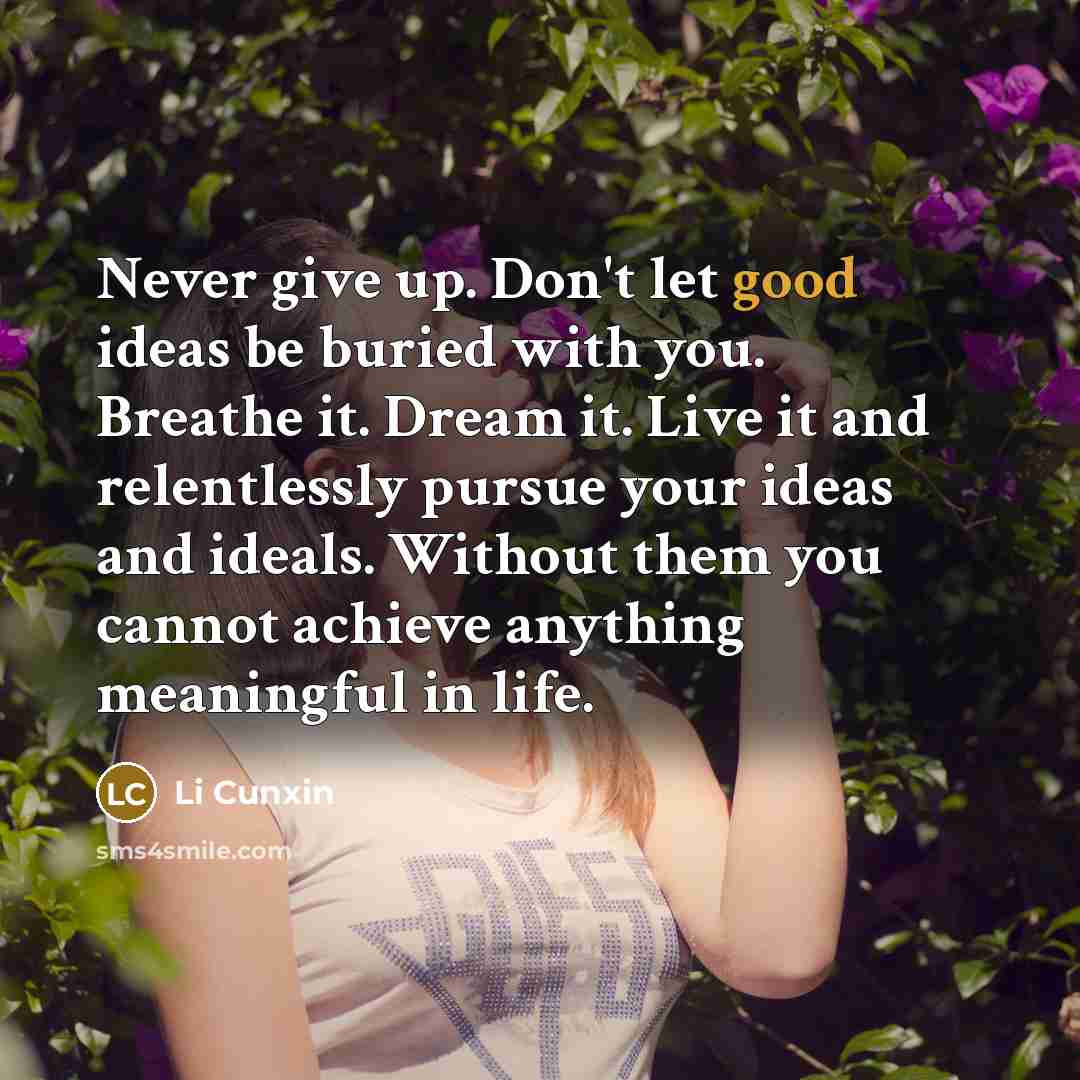 “Never give up. Don't let good ideas be buried with…” quote by Li Cunxin
