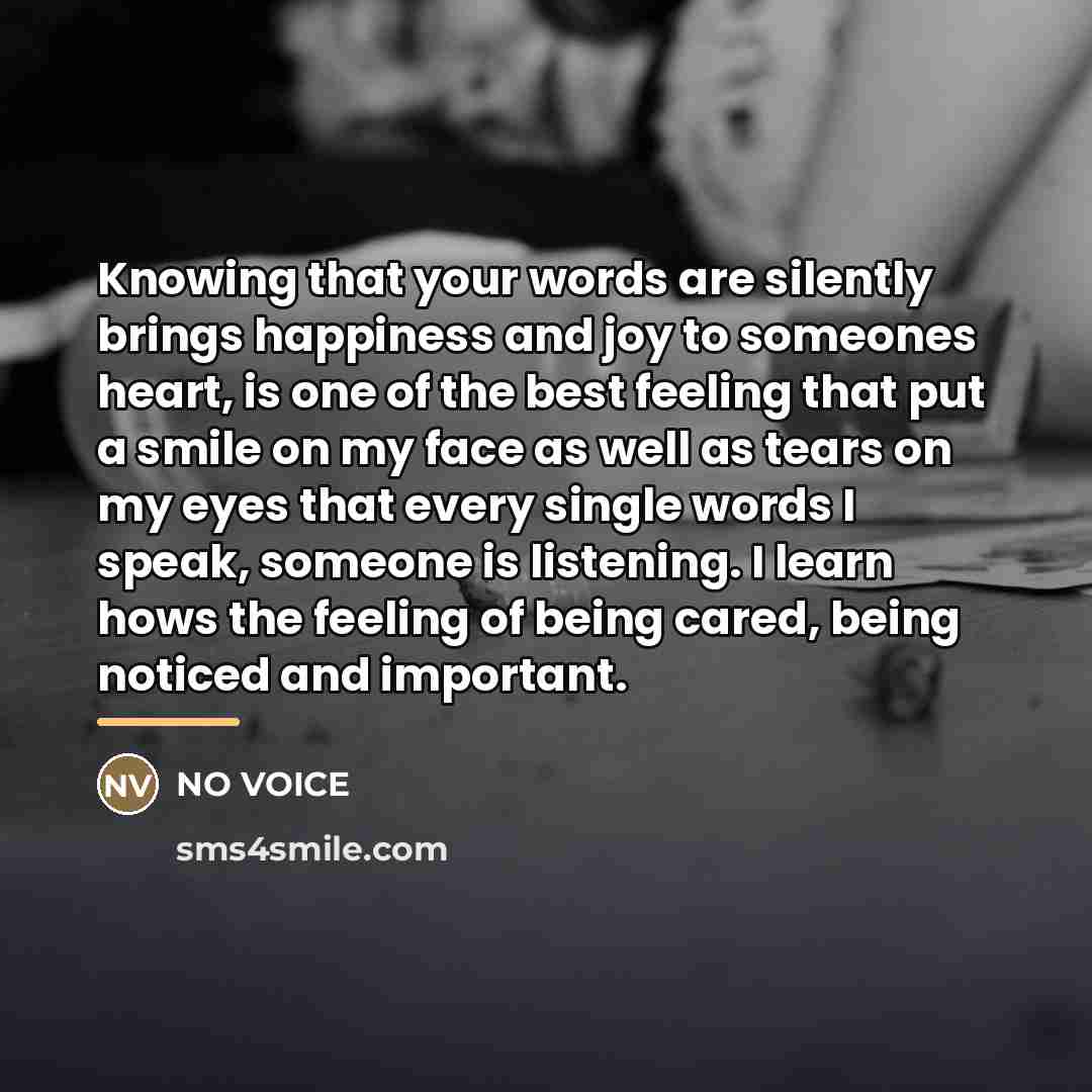 “Knowing that your words are silently brings happiness and joy…” quote by NO VOICE