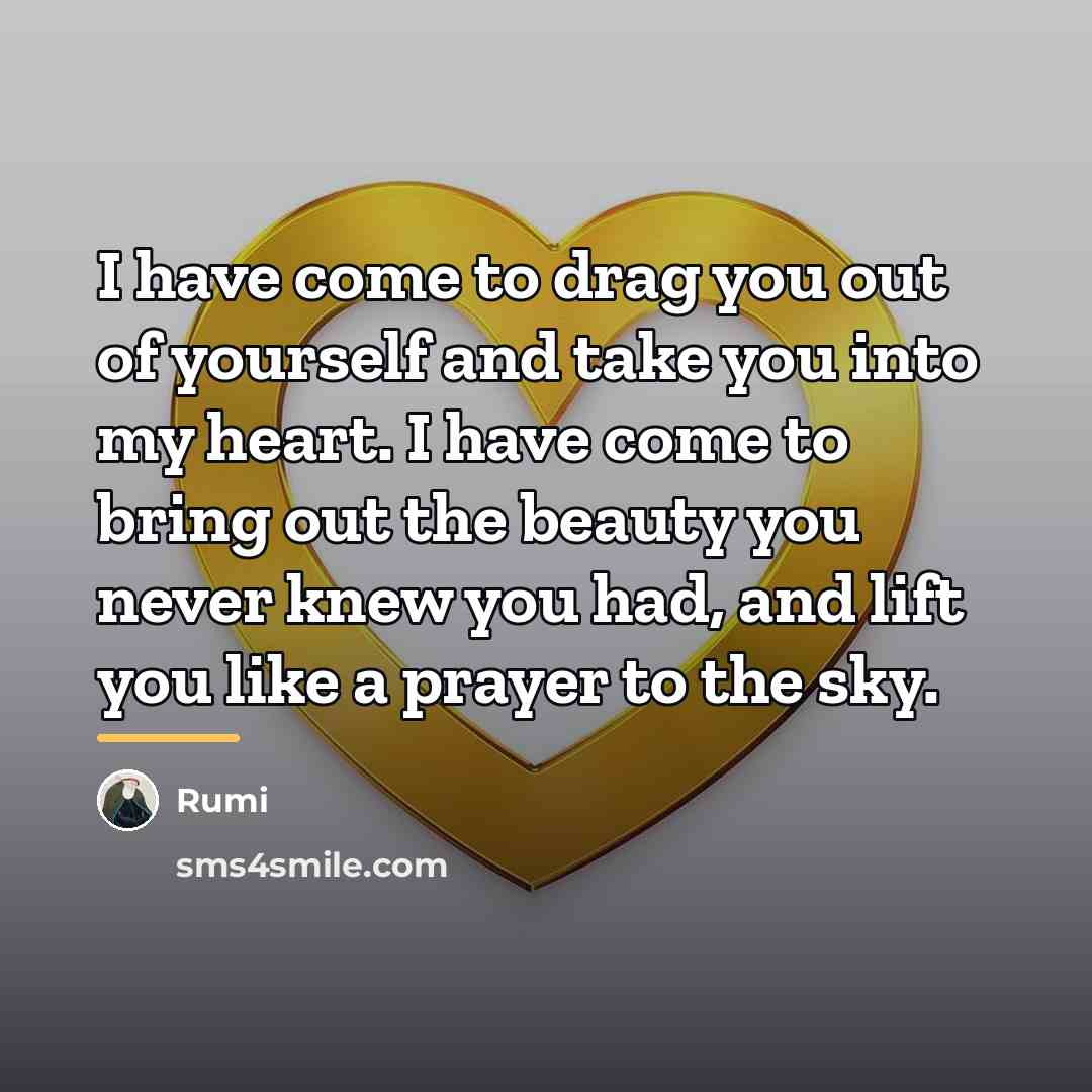 “I have come to drag you out of yourself and…” quote by Rumi