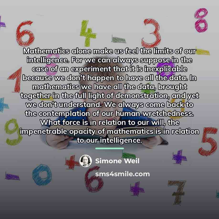 “Mathematics alone make us feel the limits of our intelligence.…” quote by Simone Weil