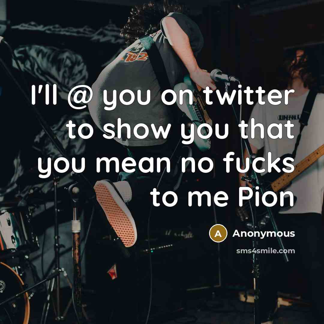 “I'll @ you on twitter to show you that you mean no fucks to me Pion” quote by Anonymous