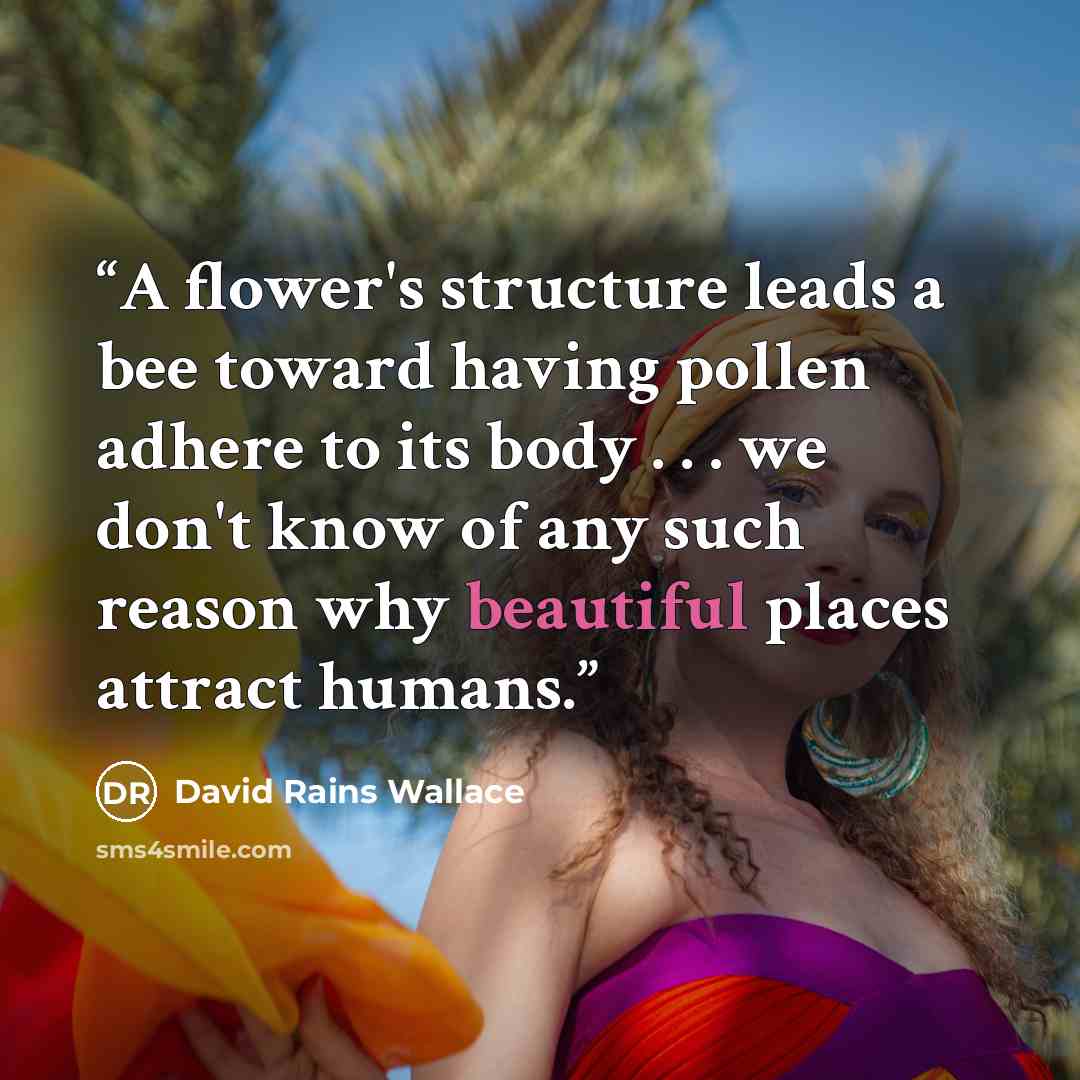 “A flower's structure leads a bee toward having pollen adhere to its body . . . we don't know of any such reason why beautiful places attract humans.” quote by David Rains Wallace