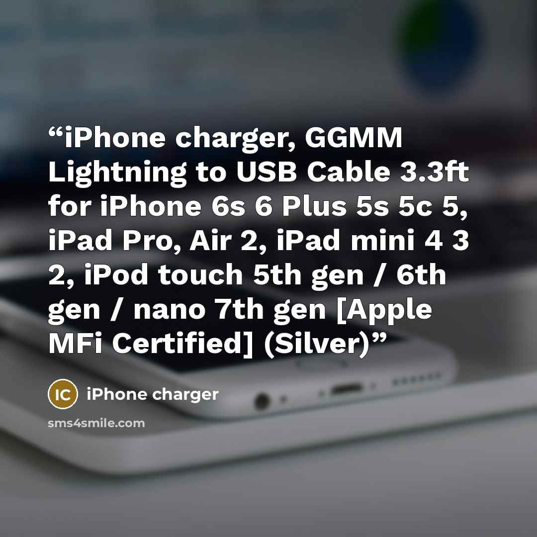 “iPhone charger, GGMM Lightning to USB Cable 3.3ft for iPhone 6s 6 Plus 5s 5c 5, iPad Pro, Air 2, iPad mini 4 3 2, iPod touch 5th gen / 6th gen / nano 7th gen [Apple MFi Certified] (Silver)” quote by iPhone charger