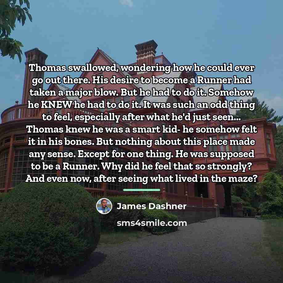 “Thomas swallowed, wondering how he could ever go out there.…” quote by James Dashner