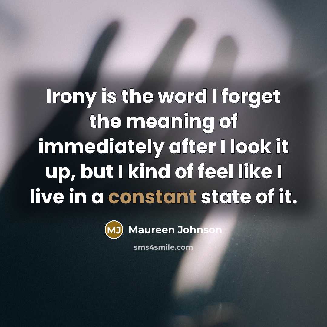 “Irony is the word I forget the meaning of immediately…” quote by Maureen Johnson