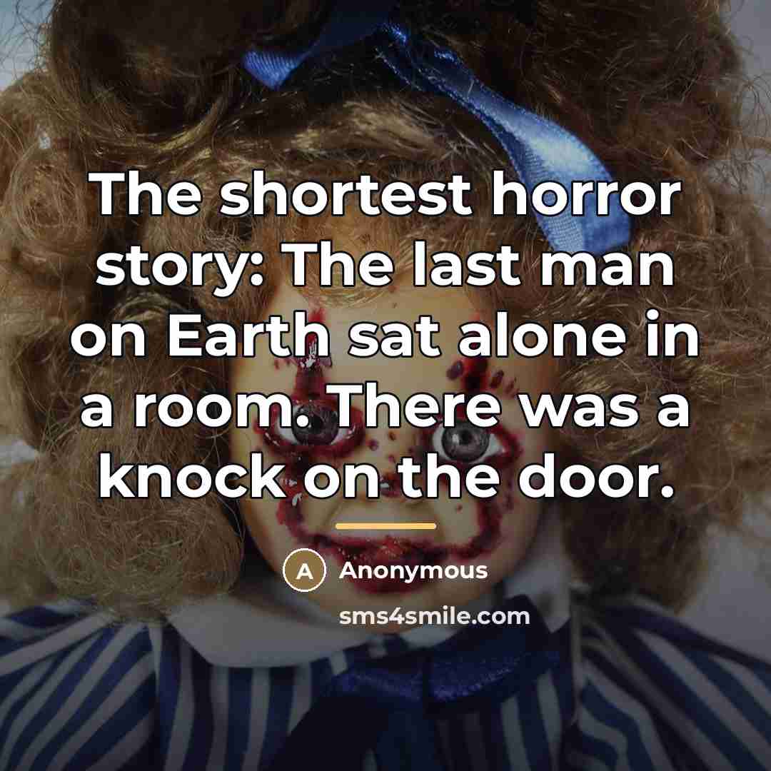 “The shortest horror story: The last man on Earth sat…” quote by Anonymous