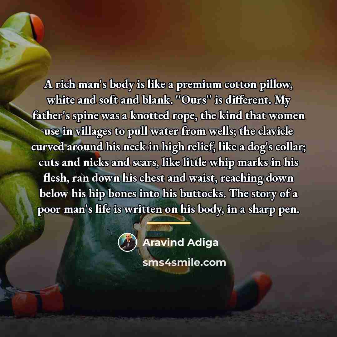 “A rich man's body is like a premium cotton pillow,…” quote by Aravind Adiga