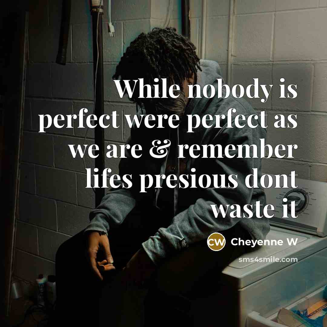 “While nobody is perfect were perfect as we are & remember lifes presious dont waste it” quote by Cheyenne W