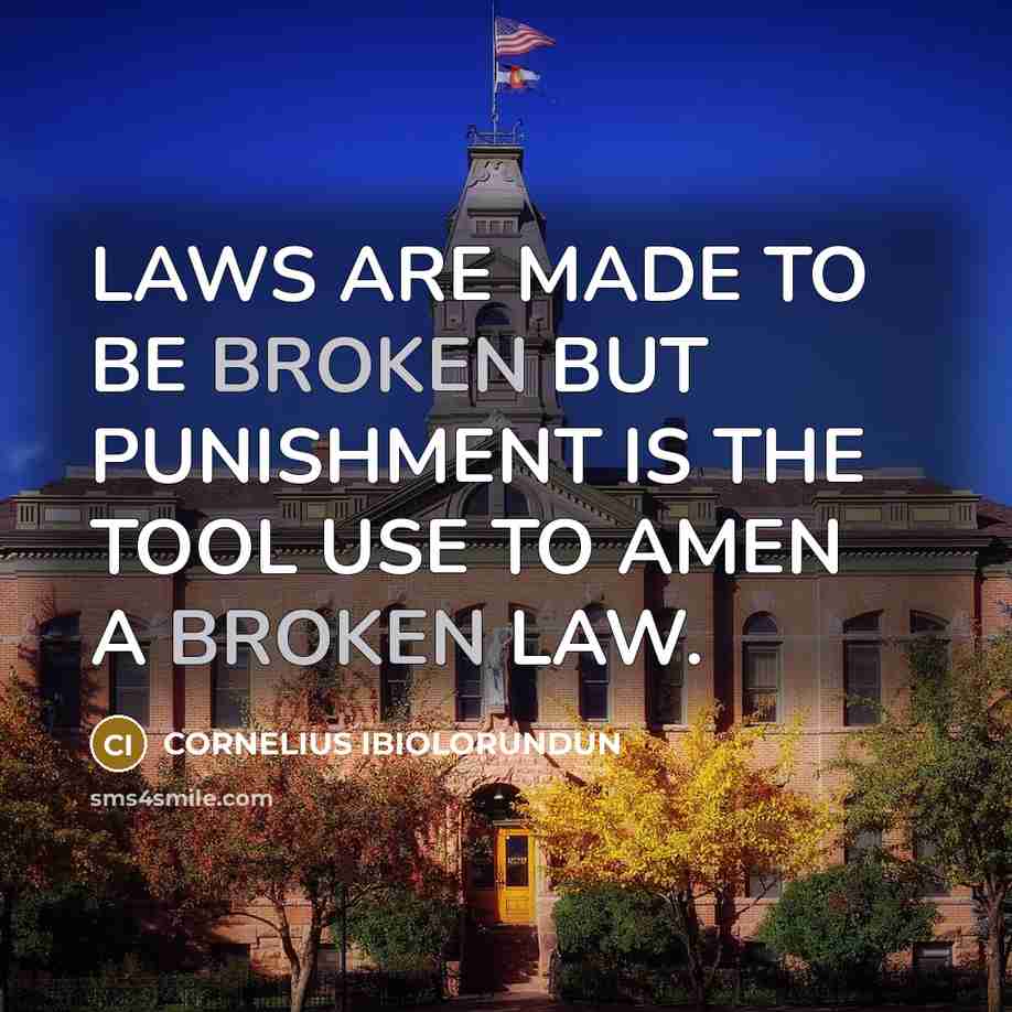 “LAWS ARE MADE TO BE BROKEN BUT PUNISHMENT IS THE…” quote by CORNELIUS IBIOLORUNDUN
