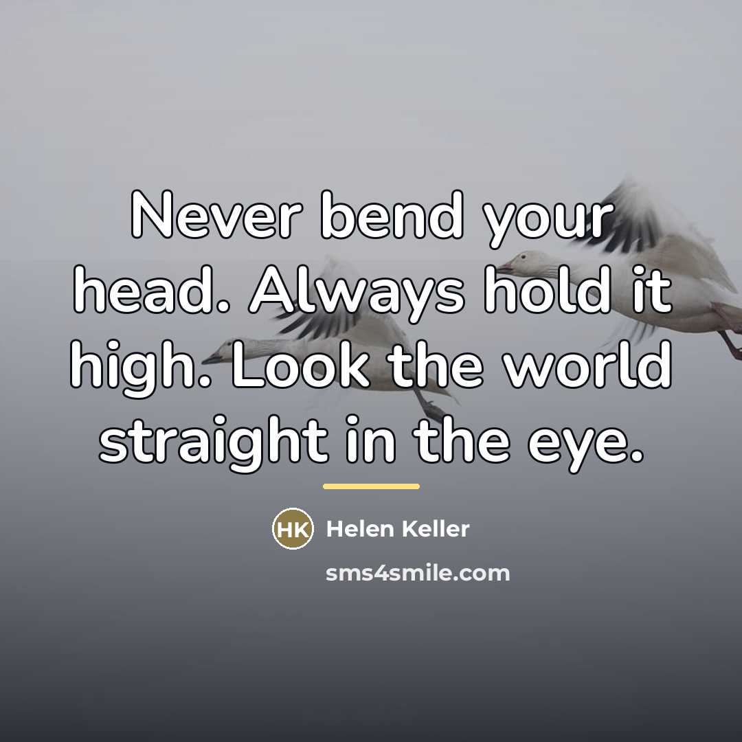 “Never bend your head. Always hold it high. Look the…” quote by Helen Keller