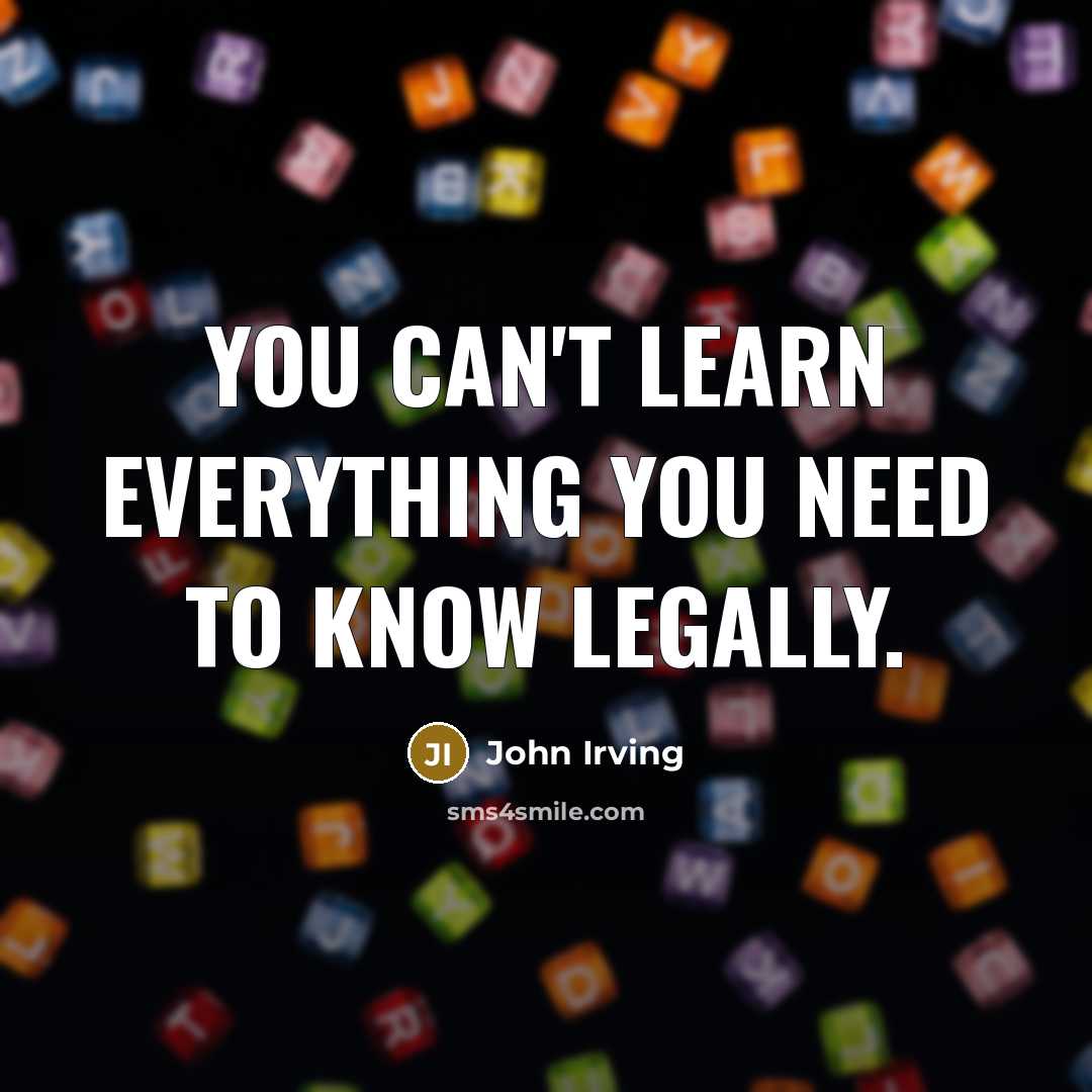 “You can't learn everything you need to know legally.…” quote by John Irving