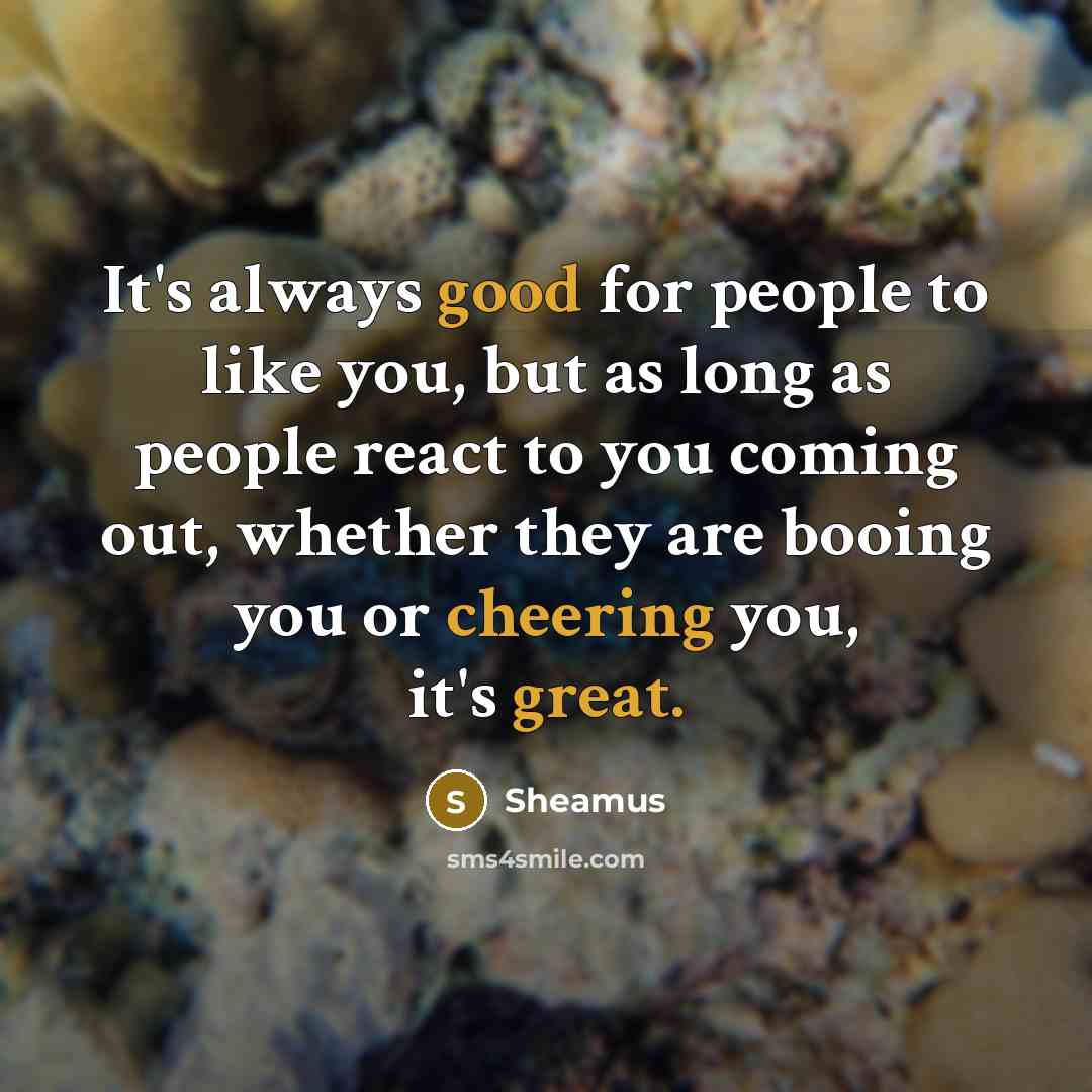 “It's always good for people to like you, but as long as people react to you coming out, whether they are booing you or cheering you, it's great.” quote by Sheamus
