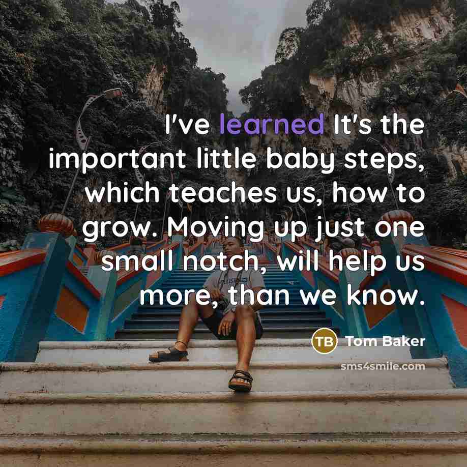 “I've learned It's the important little baby steps, which teaches…” quote by Tom Baker