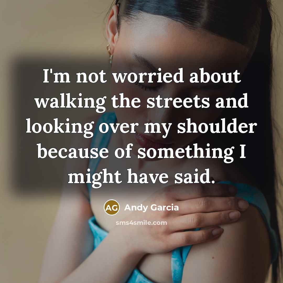 “I'm not worried about walking the streets and looking over…” quote by Andy Garcia