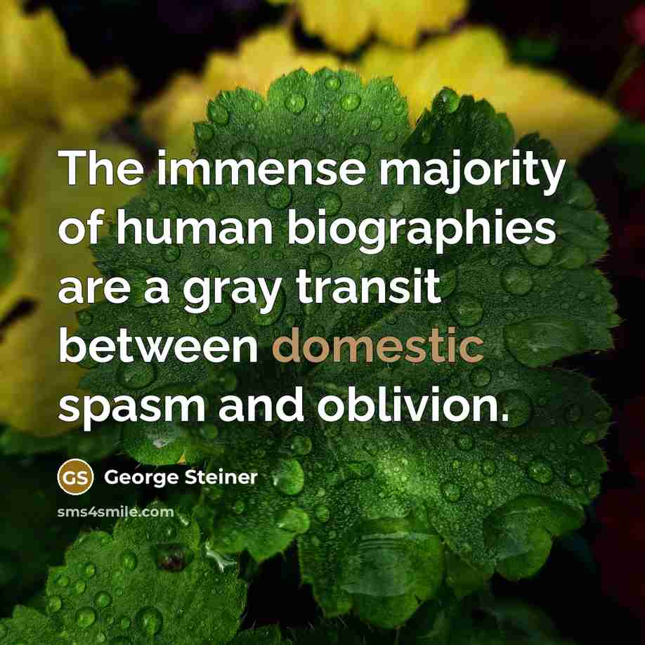 “The immense majority of human biographies are a gray transit…” quote by George Steiner