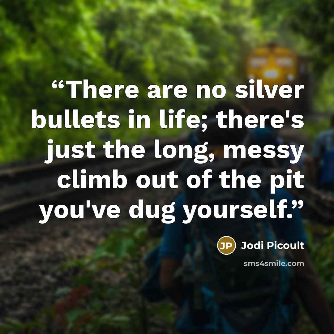 “There are no silver bullets in life; there's just the long, messy climb out of the pit you've dug yourself.” quote by Jodi Picoult