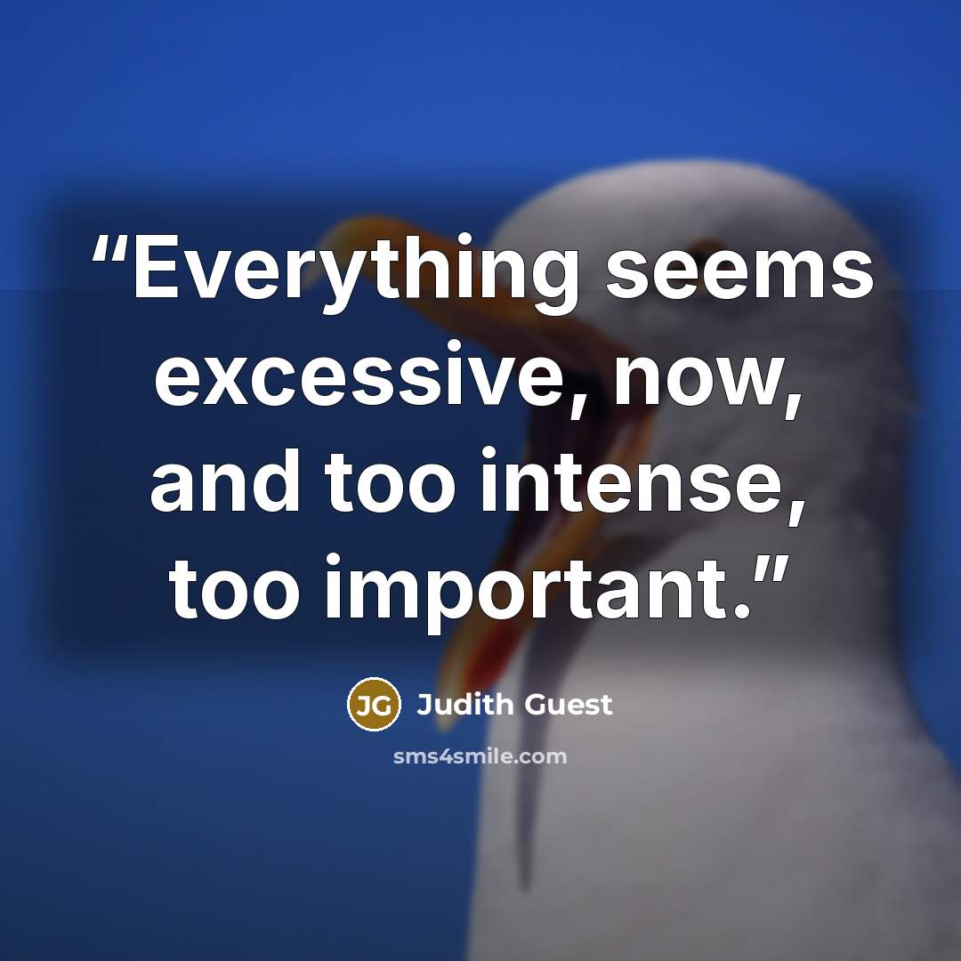 “Everything seems excessive, now, and too intense, too important.” quote by Judith Guest