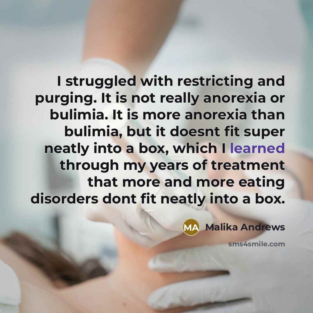 “I struggled with restricting and purging. It is not really…” quote by Malika Andrews