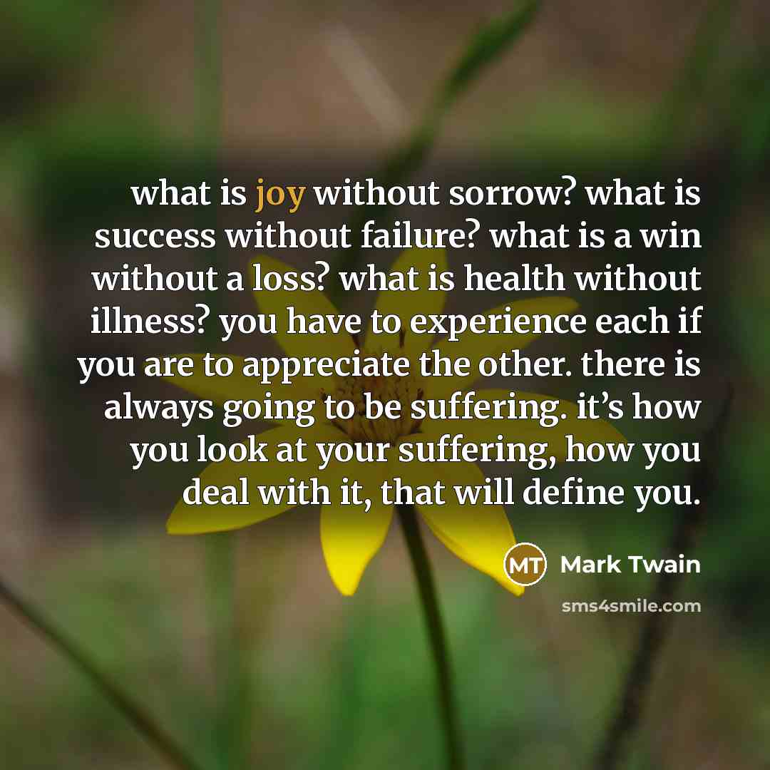 “what is joy without sorrow? what is success without failure?…” quote by Mark Twain