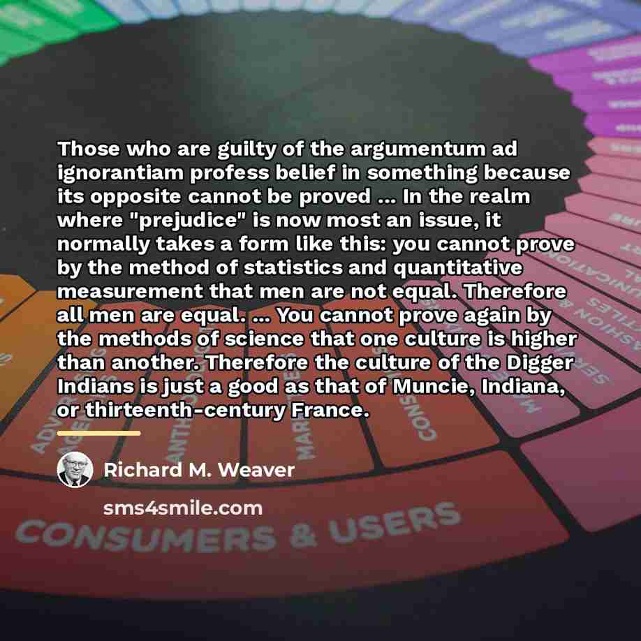 “Those who are guilty of the argumentum ad ignorantiam profess…” quote by Richard M. Weaver