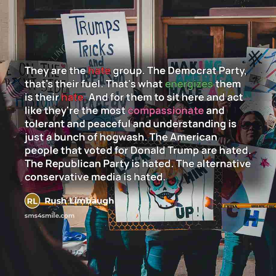 “They are the hate group. The Democrat Party, that's their…” quote by Rush Limbaugh