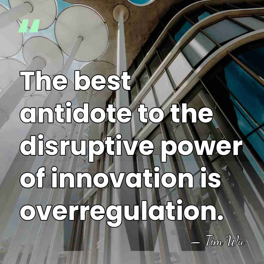 The best antidote to the disruptive power of innovation is overregulation. - Tim Wu