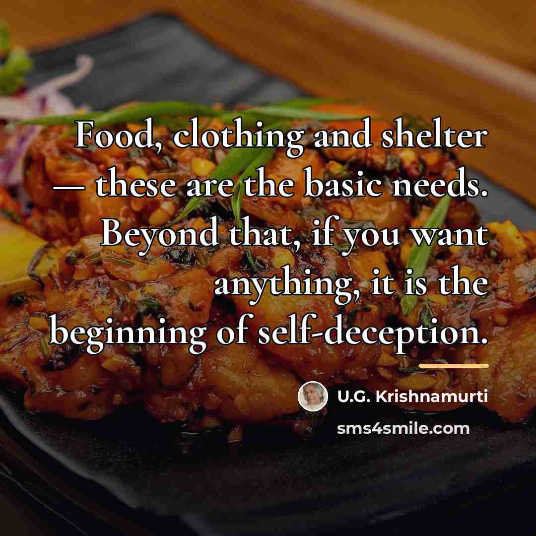 “Food, clothing and shelter — these are the basic needs.…” quote by U.G. Krishnamurti