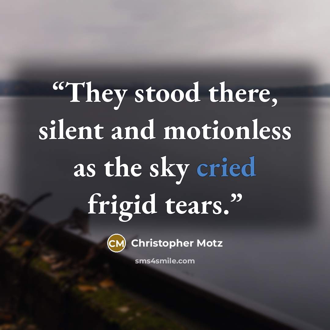 “They stood there, silent and motionless as the sky cried frigid tears.” quote by Christopher Motz