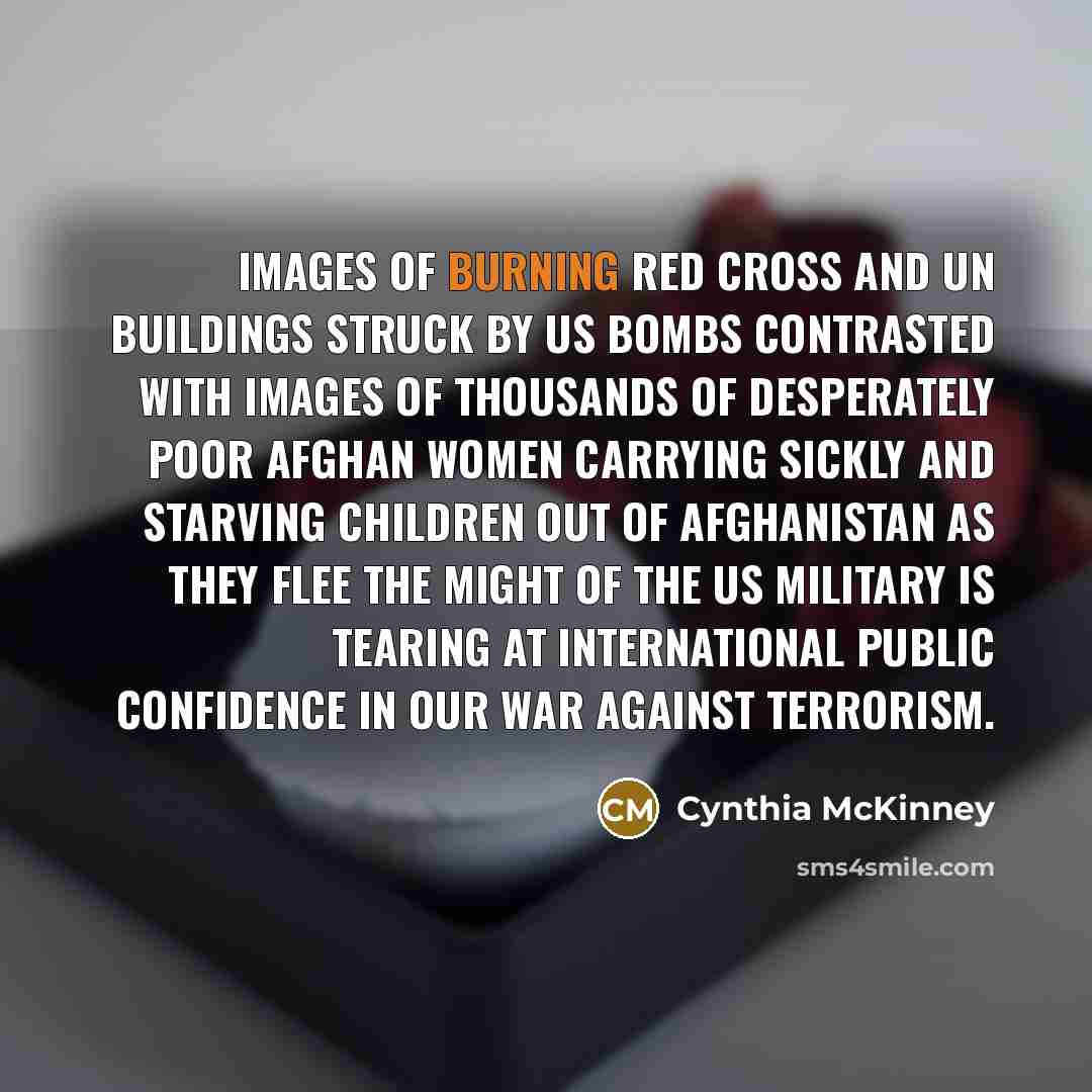 “Images of burning Red Cross and UN buildings struck by…” quote by Cynthia McKinney