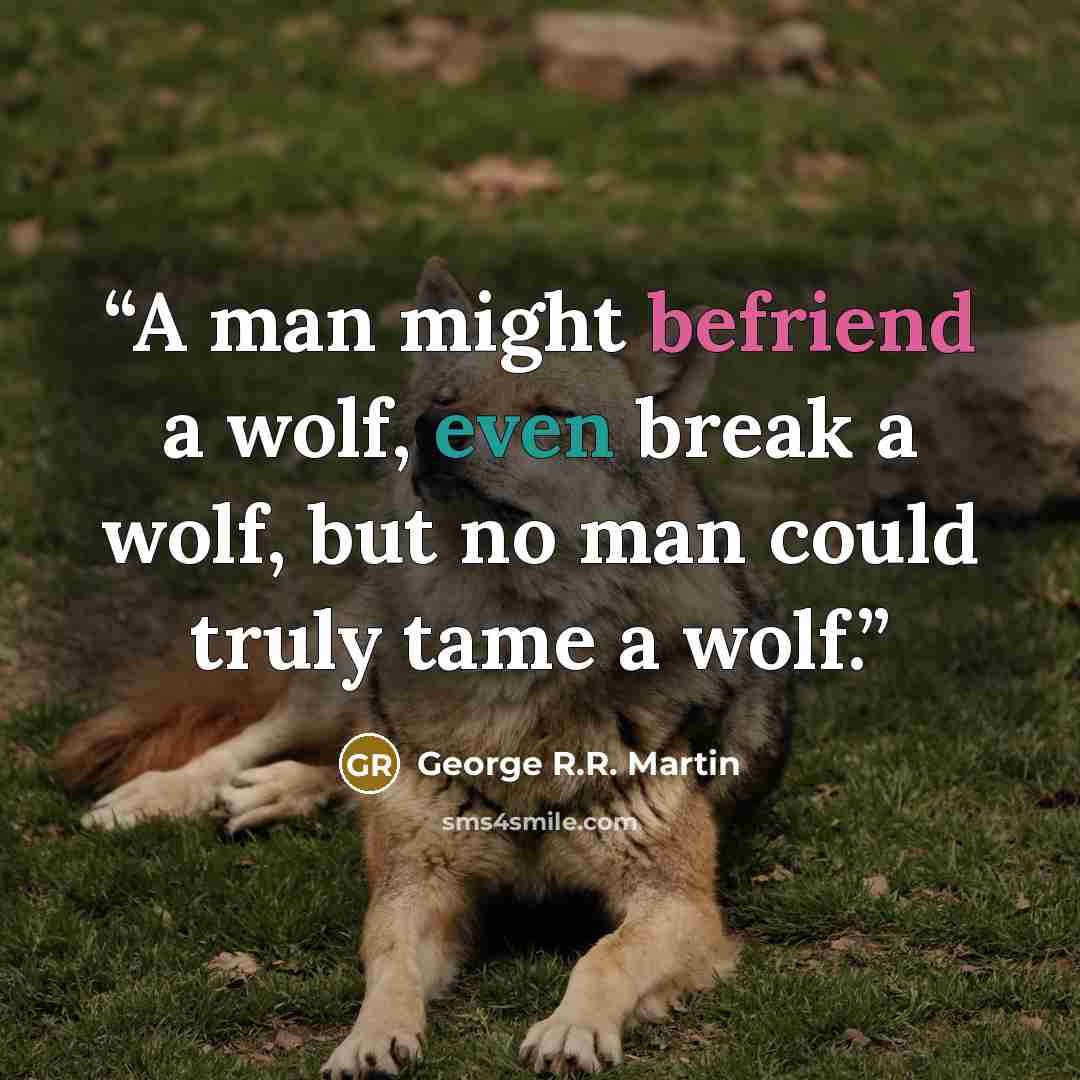 “A man might befriend a wolf, even break a wolf, but no man could truly tame a wolf.” quote by George R.R. Martin