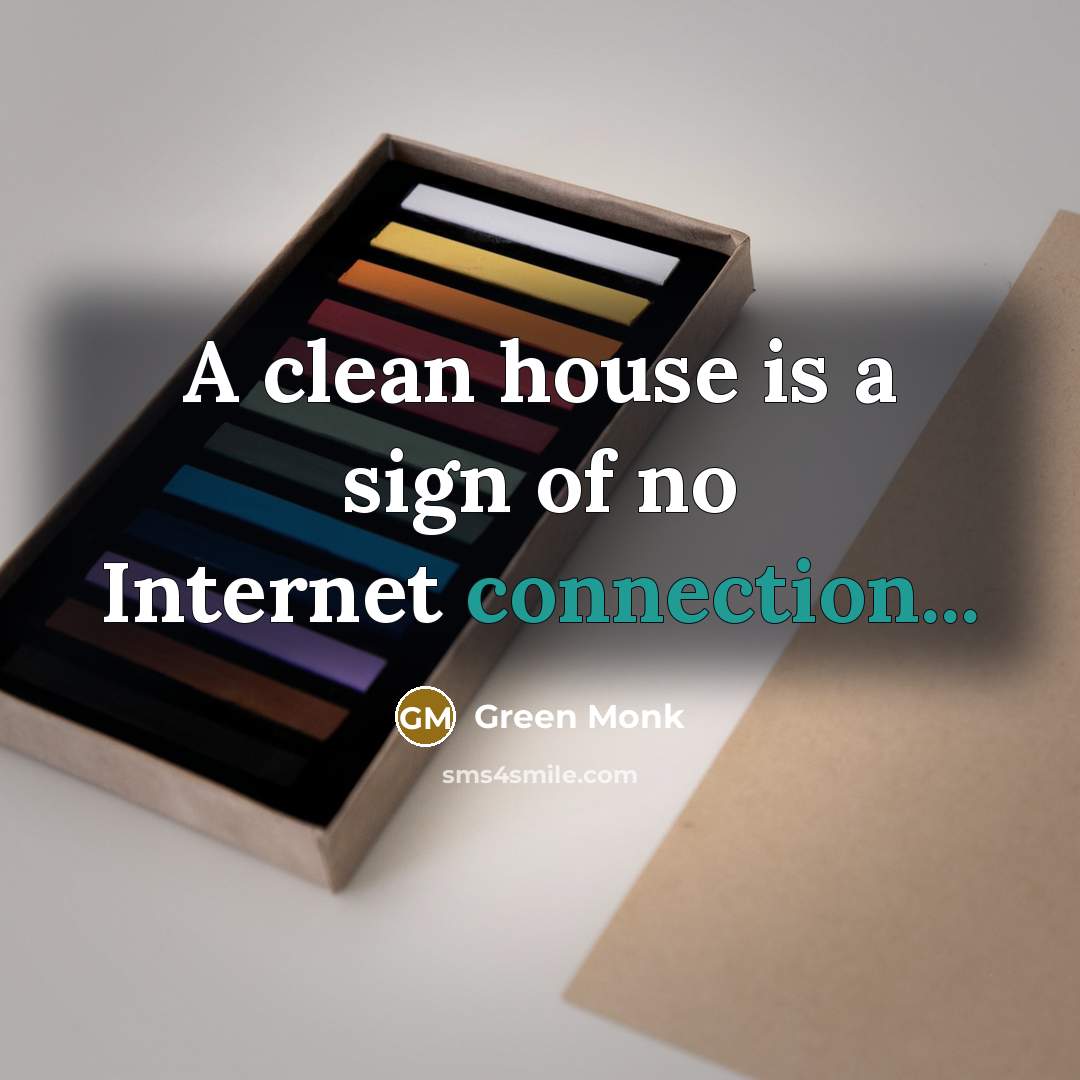 “A clean house is a sign of no Internet connection...” quote by Green Monk