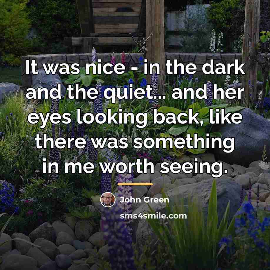 “It was nice - in the dark and the quiet...…” quote by John Green