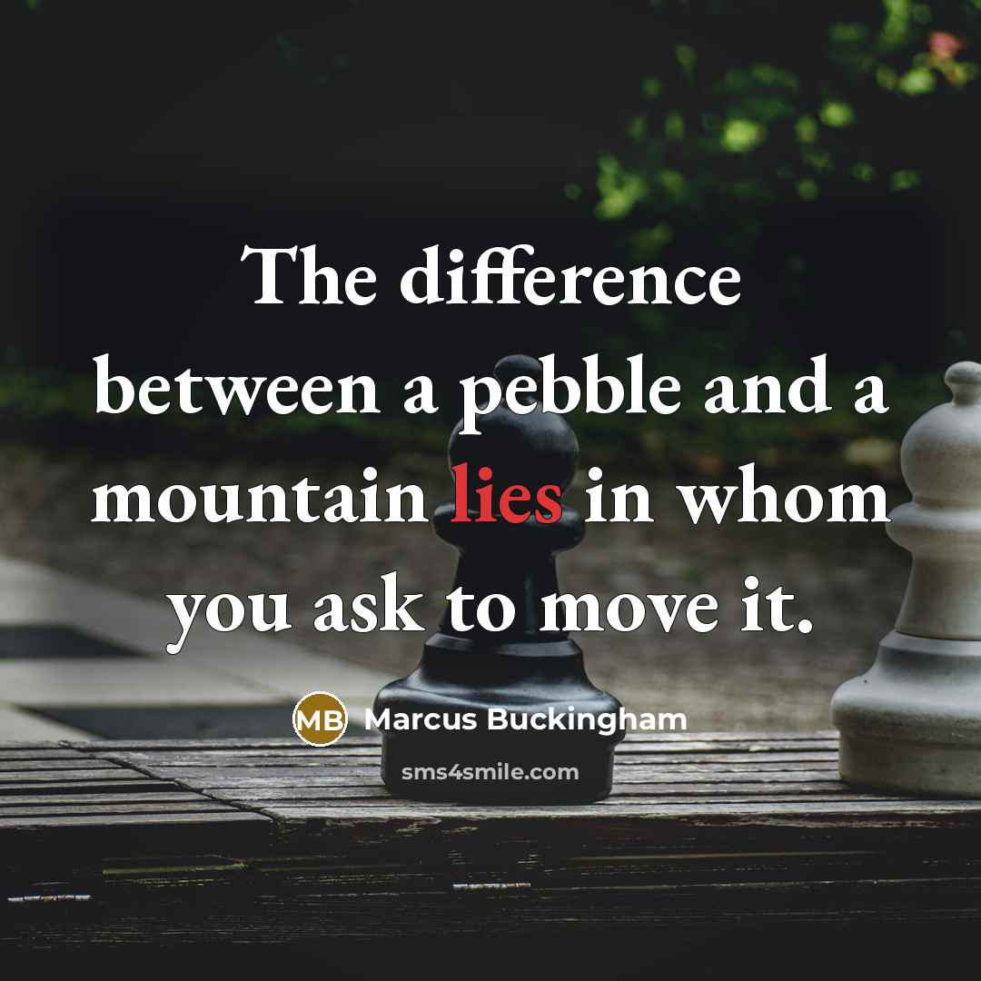 “The difference between a pebble and a mountain lies in whom you ask to move it.” quote by Marcus Buckingham