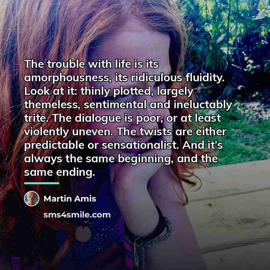 “The trouble with life is its amorphousness, its ridiculous fluidity.…” quote by Martin Amis