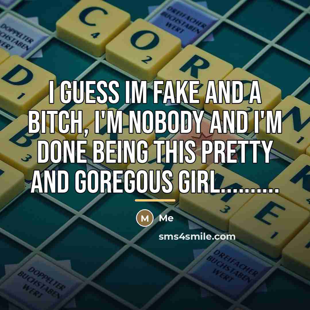 “I guess IM FAKE and a BITCH, I'm nobody and…” quote by Me