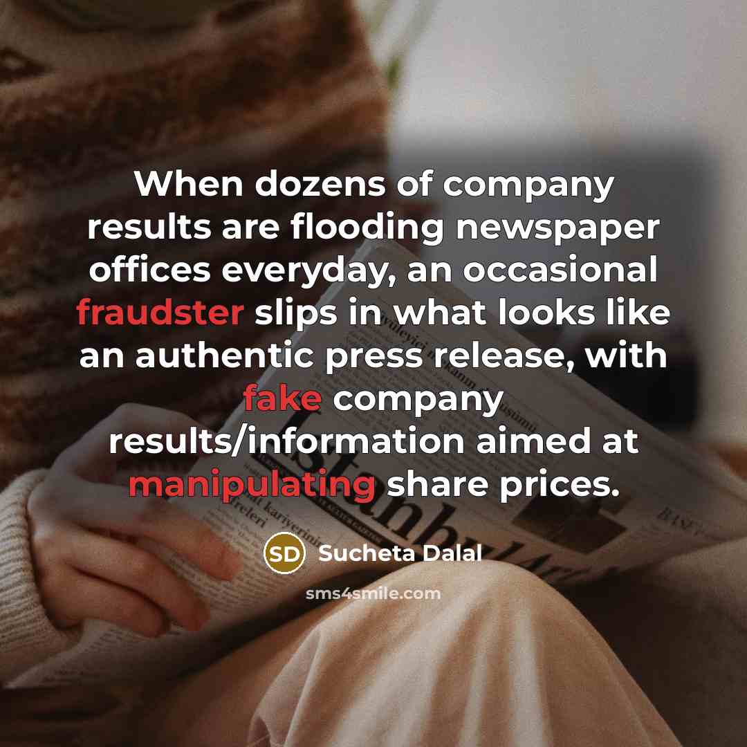 “When dozens of company results are flooding newspaper offices everyday,…” quote by Sucheta Dalal