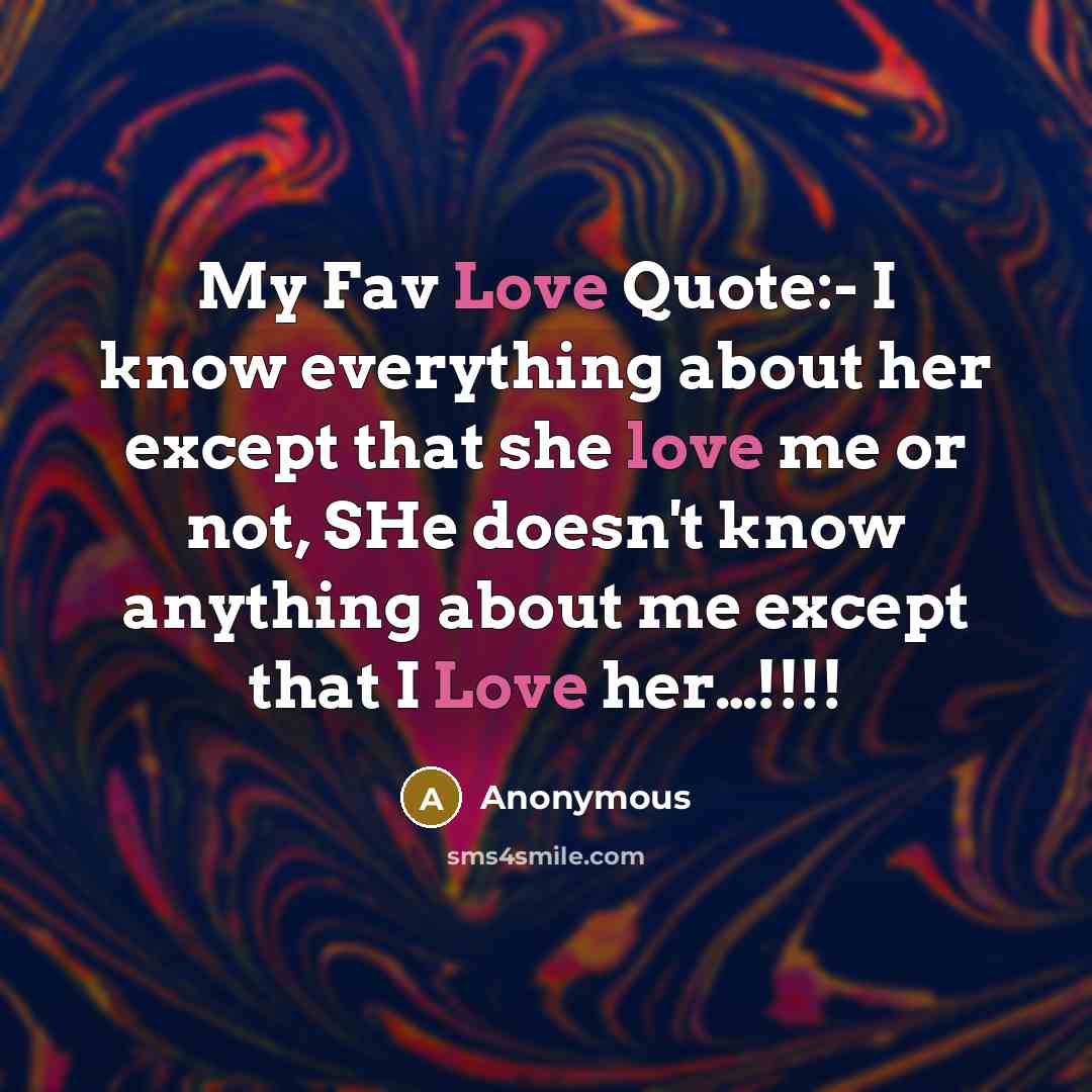 “My Fav Love Quote:- I know everything about her except…” quote by Anonymous
