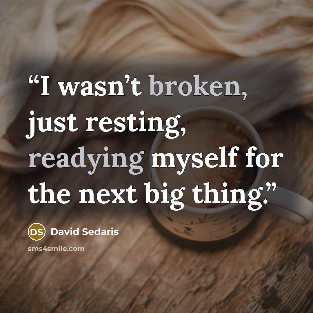 “I wasn’t broken, just resting, readying myself for the next big thing.” quote by David Sedaris